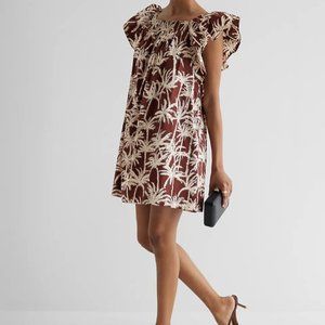 Express Summer Square Neck Flutter Sleeve Poplin Mini Shift Dress medium